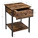 VASAGLE Nightstand, End Table, Side Table with Drawer and Shelf, 15.7 x 15.7 x 21.7 Inches, Bedroom, Steel Frame, Easy Assembly, Rustic Brown and Black ULET55BX