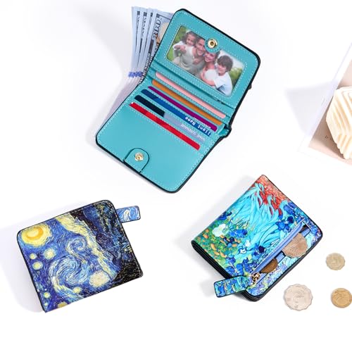 Image of Toughergun Starry Night RFID Small Wallet Women, Slim Thin Vegan Leather Bifold Wallet with Zipper Coin Pocket & ID Window, Cute Mini Credit Card Holder Gift for Women Ladies Teen Girls