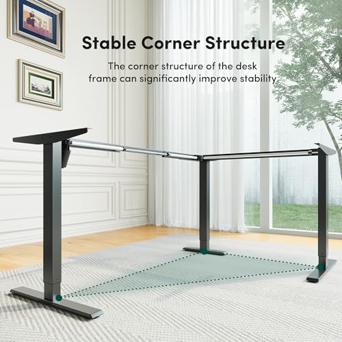 Image of CubiCubi L Shaped Standing Desk with Drawers 63 x 48 Inch Adjustable Height, Electric Corner Desk with Storage, Sit Stand Home Office Desk with Splice Board, Black Walnut