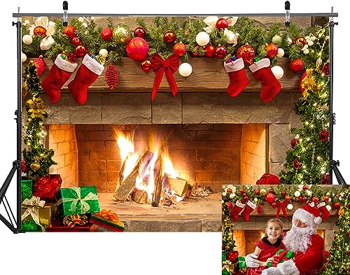 Christmas Photography Backdrops Family Child Christmas Fireplace Christmas Tree Socks