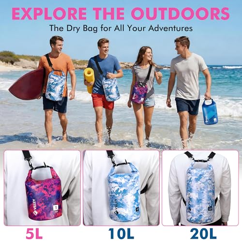 Image of VILLEY Dry Bag Waterproof 5L Roll Top Storage Backpack, Keeps Gear Dry Lightweight Backpack for Kayaking Boating Camping Swimming and Beach Accessories Purple Camo