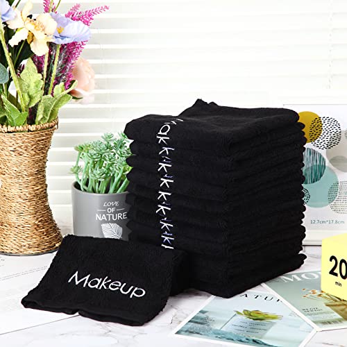 13 X 13 Inch Makeup Washcloths Reusable Makeup Remover Cloths Facial Cleansing Makeup Towels Cotton Soft Cosmetic Towel Water Absorbent Make Up Cloth Face Towels For Women Skin Care, Black (12 Pcs) #TOP2