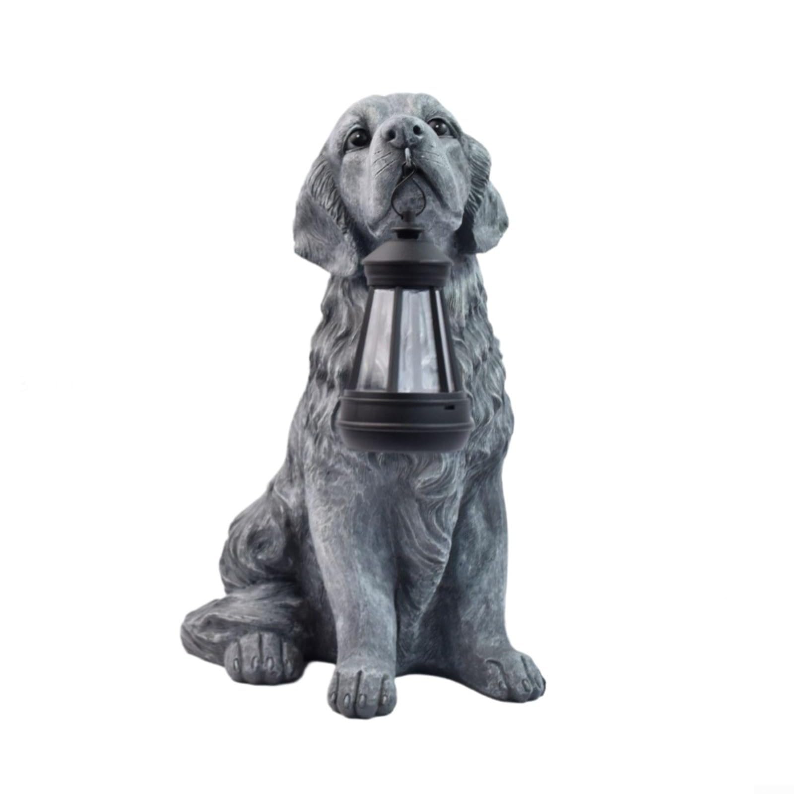 Estatua de resina realista para cachorro con luz solar, figura de decoración de jardín al aire libre, adorno de césped para patio y exhibición de patio (A)