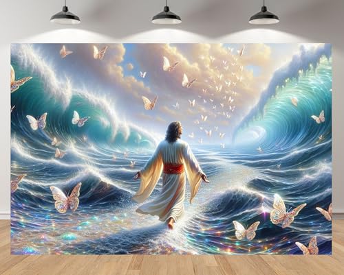 Fondo Fotográfico Jesús Caminando Sobre Agua 7x5ft miniatura 1
