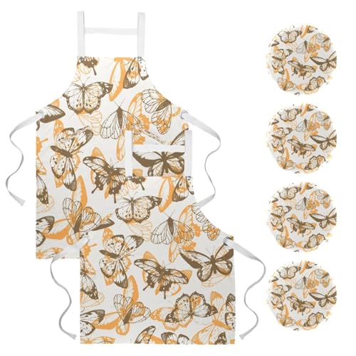 Tablier de serveuse lot de 2 pour restaurant et entretien motif papillon