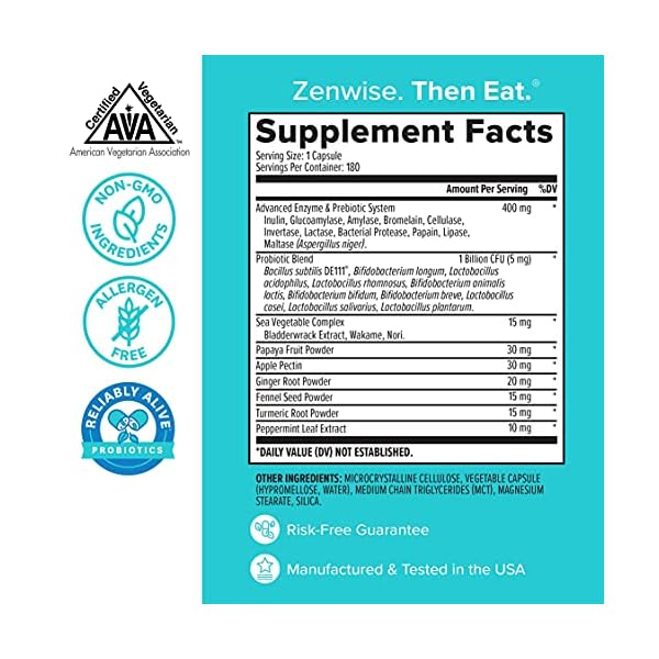 Zenwise Digestive Enzymes - Probiotic Multi Enzyme with Probiotics and Prebiotics for Digestive Health and Bloating Relief for Women and Men, Enzymes for Gut Health - 180 Count