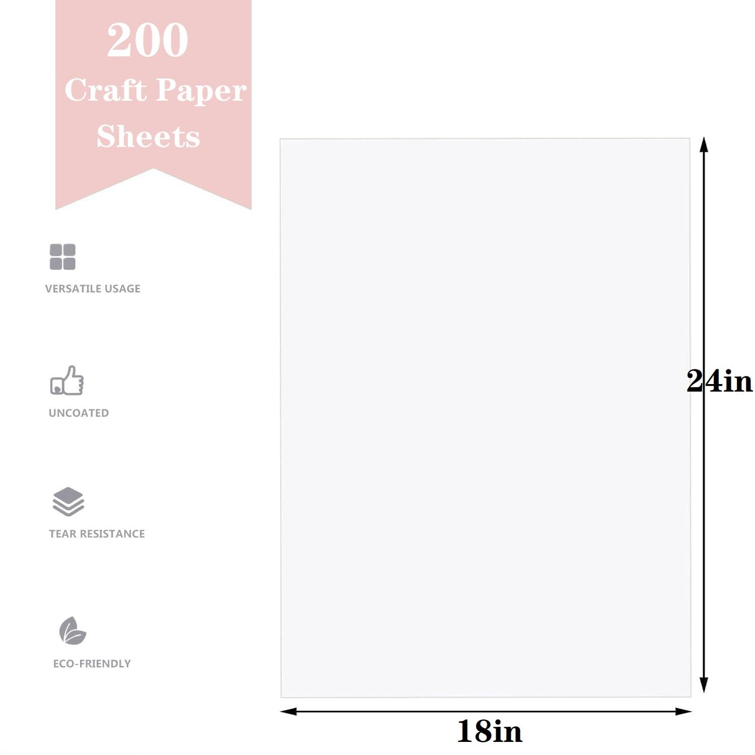 Lot de 200 feuilles de papier kraft blanc en vrac de 45,7 x 61 cm pour arts, dessin, projets de bricolage, emballage cadeau