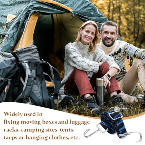Image of uxcell 2Pcs Adjustable Bungee Cords with Hooks, 39 Inch Flat Heavy Duty Elasticity Straps Rubber Bungee Cords with Buckle for Outdoor, Camping, Tarp, Bike Rack, Luggage, Black Blue
