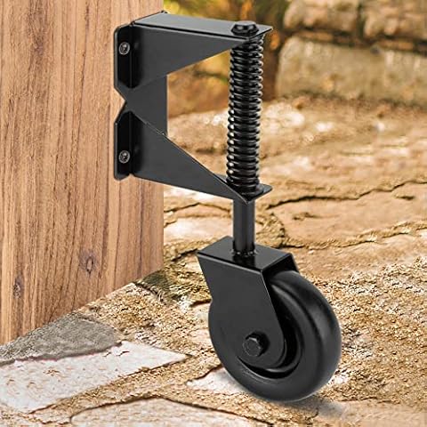 HILLMASTER 4 Inch Gate Wheel Gate Caster Kit with Spring Loaded for Wooden Fences, Heavy Duty Gate Helper Wheel Gate Support Wheel for Vinyl Swing Gates, Black Cover