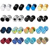 FIBO STEEL 16 Pairs Fake Gauge Earrings for Men Women Stainless Steel Stud Earrings Cheater Ear Plug Faux Gauges Earrings Ear Tunnel