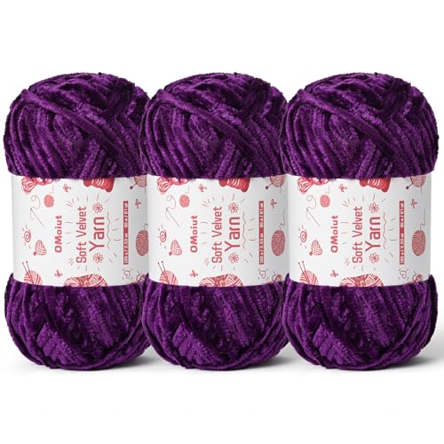 Image of 3x100g Fluffy Velvet Chenille Yarn for Crocheting and Knitting, 3x87.4yd Baby Yarn for Crocheting Soft, Crochet Chunky Yarns Amigurumi Yarns (Violets)