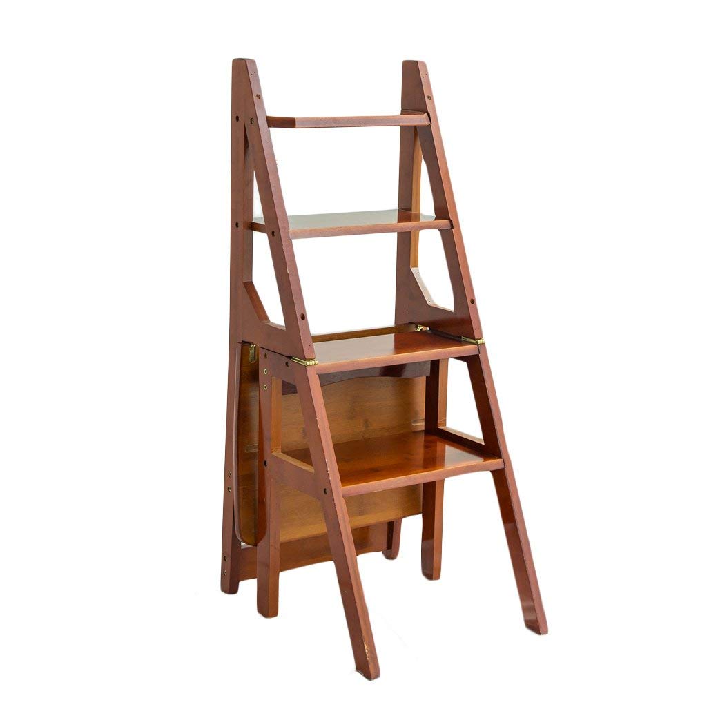 Escabeau multifonctionnel pliant 4 marches en bambou marron pour intérieur
