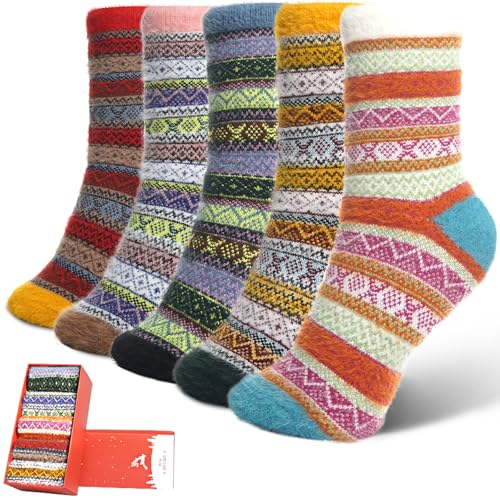 ICEIVY Women Winter Fuzzy Socks Thick Cozy Home Sleep Socks Gifts 5 Pairs