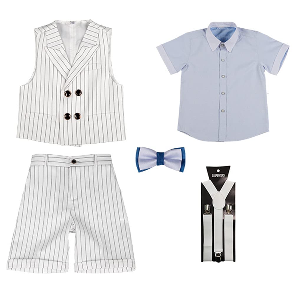 4/5 Pièces Garçons Rayé Gilet Costume,Costume Garçon d'honneur,Garçon Costume Mariage Ete Enfant Ensembles de Vêtements pour Fête Anniversaire Bal Costume de Cérémonie Baptême Tenue Soirée