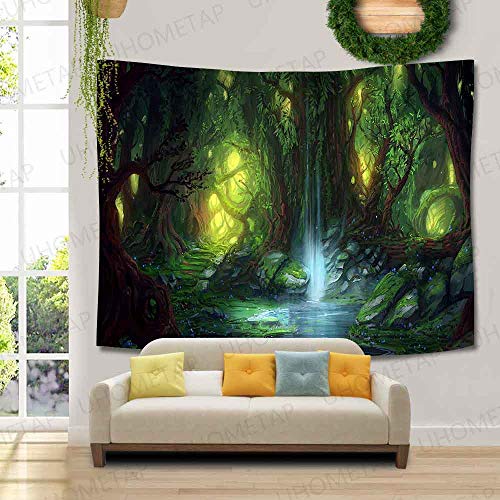 Enchanted Forest Tapestry Fantasy Forest Tree Nature Landscape Tapestry Wall Hanging Fairy Tale World Waterfall Tapestry Wall Hanging For Home Decor Picnic Mat Tablecloth 80X60 Inches Gtqquh792 #TOP2
