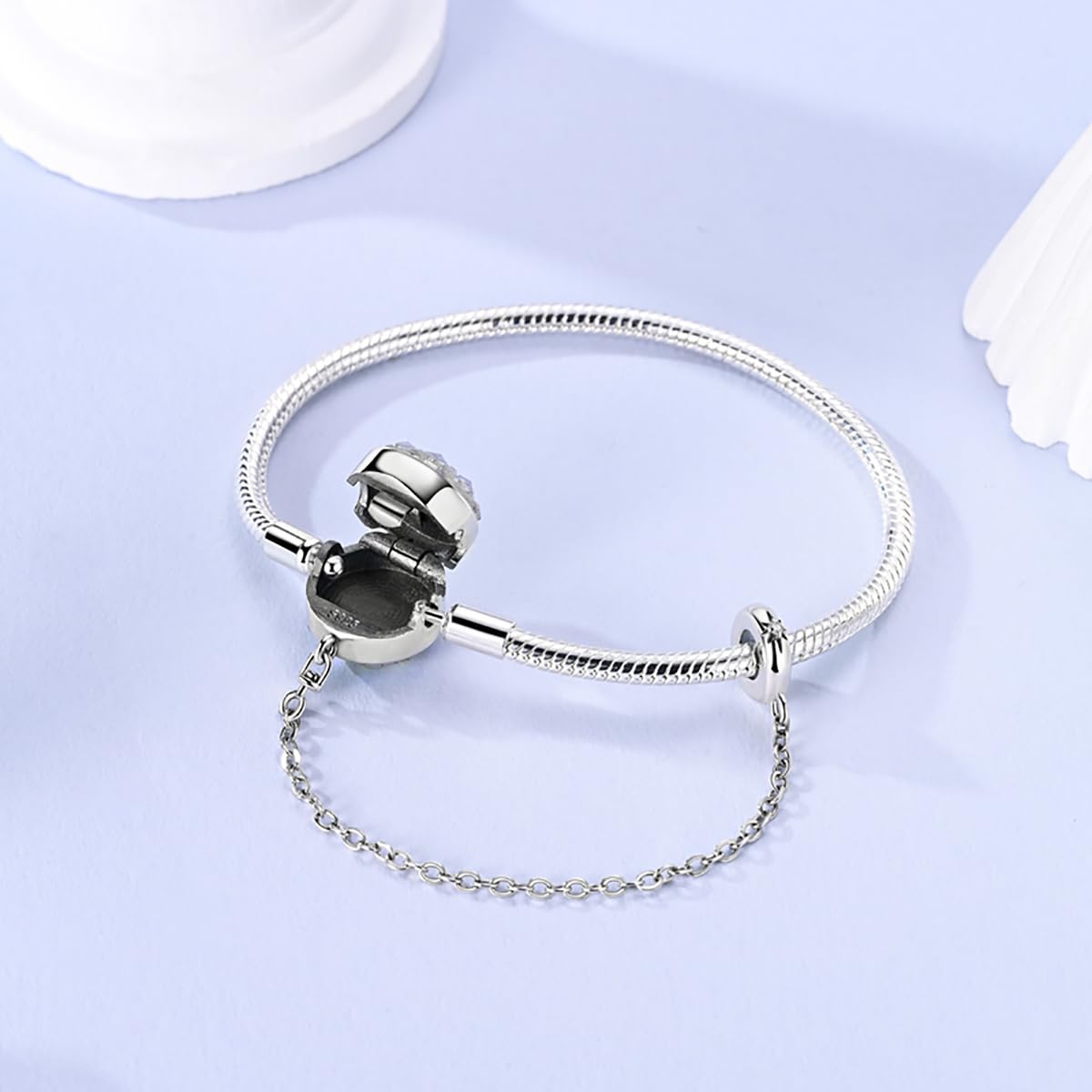 LNQOBU Bracciale in Argento con maglia Snake e chiusura a cuore Compatibile con Pandora Europei Charms da Donna