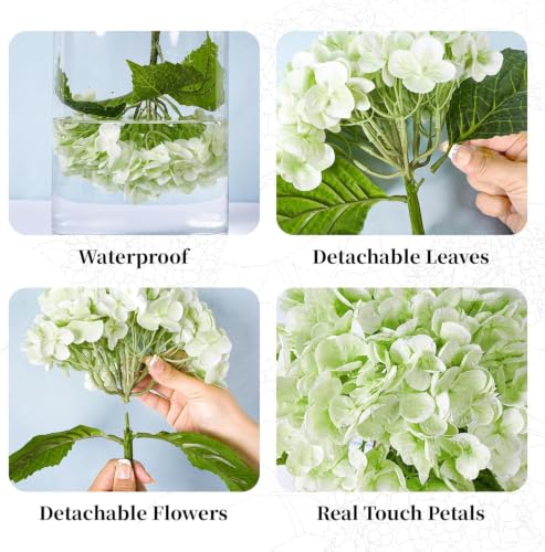 Image of CURATED CART Hydrangea Artificial Flowers with Stem, for Home Decor, Party, Living, Office Table, Realistic Look, Fake Flowers, 12 Inch (Light Green, 2)