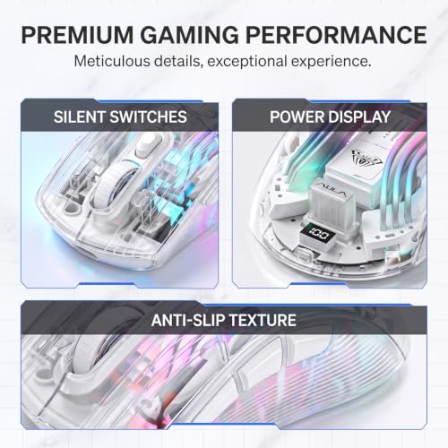 Image of RGB Magnetic Charging Dock Gaming Mouse, 12K DPI, PAW3311 Sensor, Tri-Mode Wireless, 6 Programmable Buttons, Ultra-Light 72g for PC /Mac (White- Transparent)