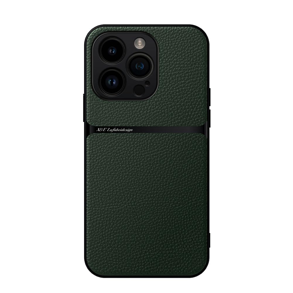 Kepuch Funda para iPhone 16 Pro - Litchi Grano Case Carcasa Placa de Metal Incorporada - Verde