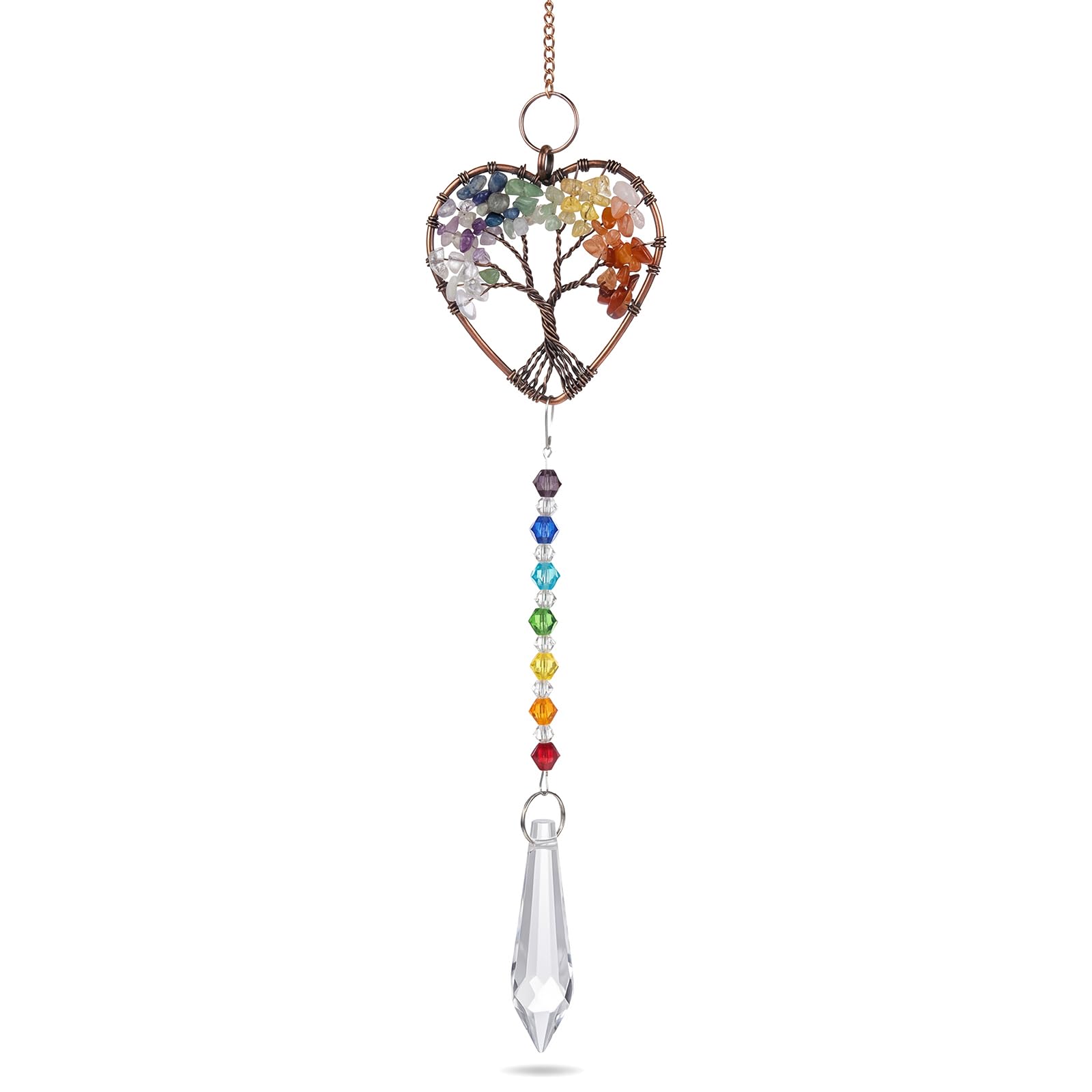 Tree of Life Crystal Sun Catcher, Natural Quartz Gemstone Pendant for Windows, Rainbow Maker & Chakra Healing Decor, Spiritual Gift for Women, Garden & Home Decoration (41cm)