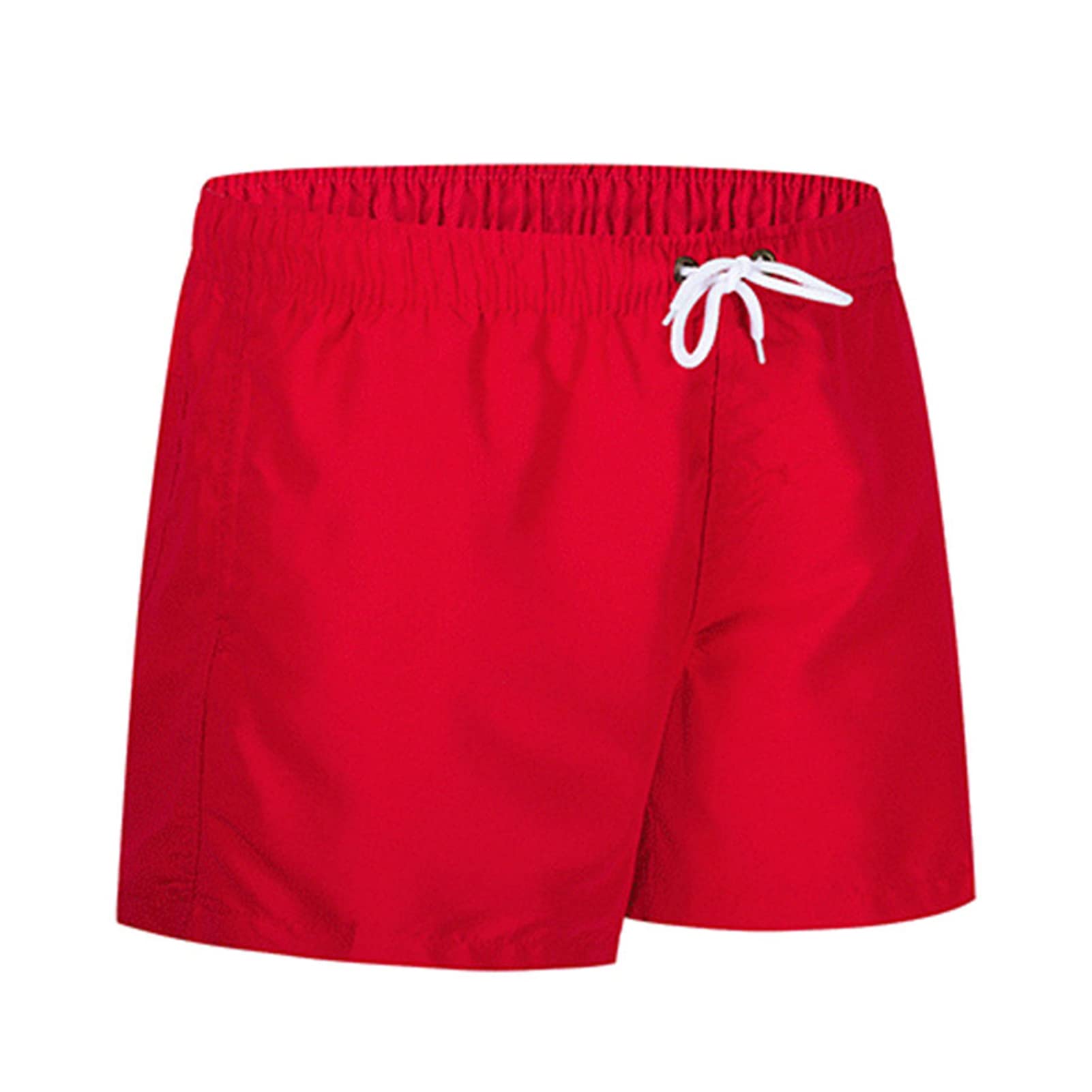 Mens Elastic Waist Swim Trunks Solid Volley Swimwear Bathing Suit Boardshort Drawstring Athletic Beach Shorts (Red 1,Medium)