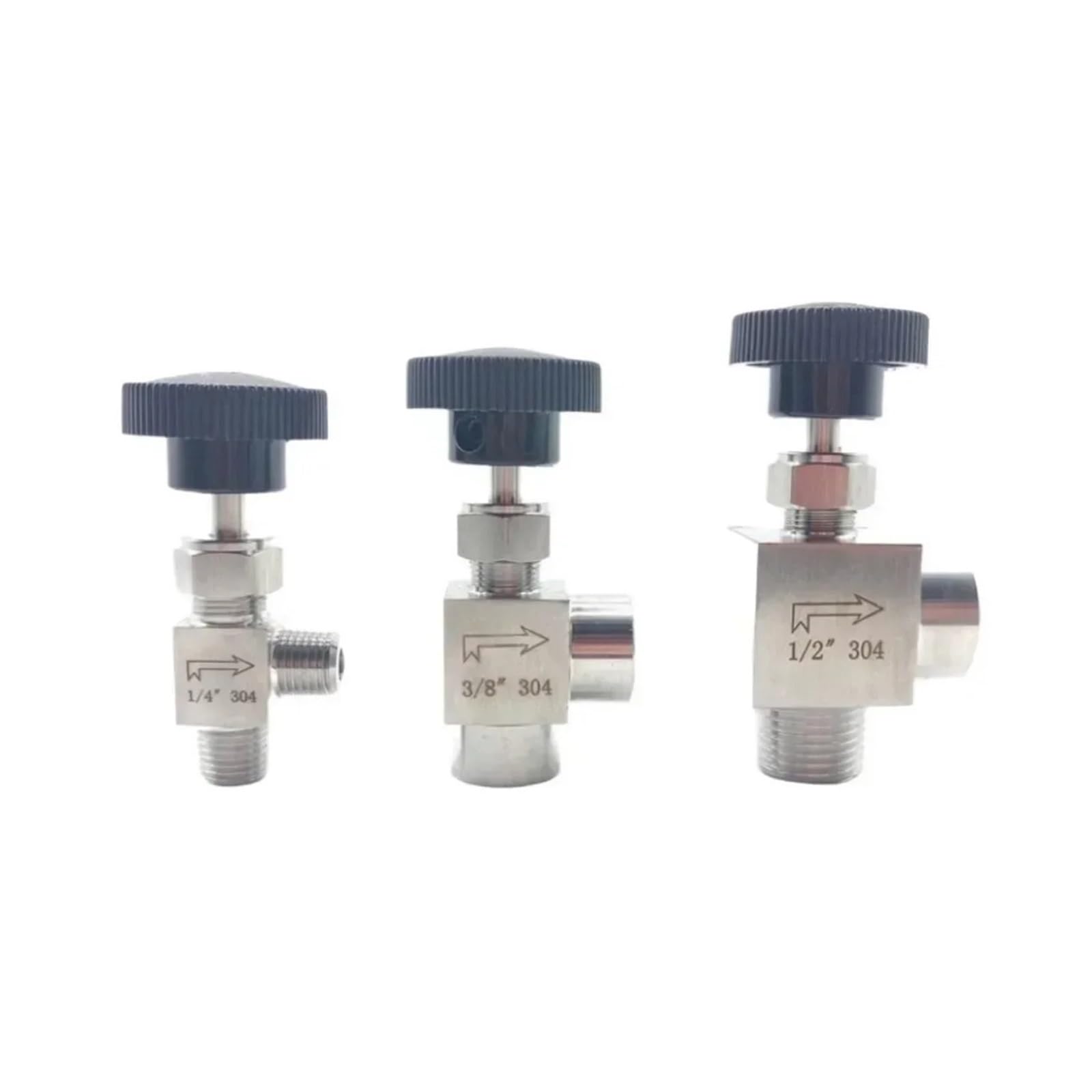 Valvola a spillo dritta/a gomito da 1/8" 1/4" 3/8" 1/2"BSP NPT maschio femmina in acciaio inossidabile 304, controllo del flusso, acqua e olio(3/8",BSP_STRAIGHT_M-M 304)