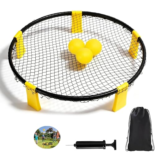 EHIOG Outdoor Roundnet Spieleset Outdoor Team Ballspiel bestehend aus Spielnetz 3 Bällen Kordelzug Ballpumpe und Handbuch