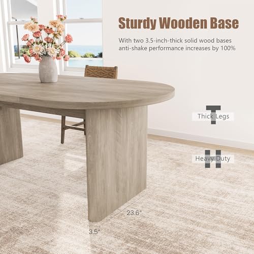 Image of IDEALHOUSE 70.8 inch Oval Dining Table for 4-8, Wood Kitchen Table with Double Pedestal Base, Spacious Dining Room Table for Kitchen, Living Room, Reception Area, Natural Finish, Retro Gray