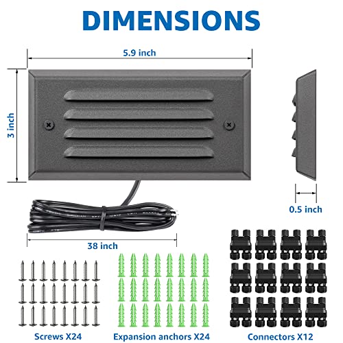 Sunvie Low Voltage Step Lights Outdoor 5W Led Stair Lights With Horizontal Louver Faceplate Deck Lights For Steps Stairs Fences 12V 3000K 3.2Ft Etl Listed Wire thumb #8