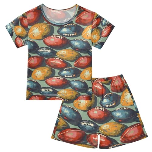 ALAZA Colorful American Football 3d Pajamas Set Short Sleeve Cotton Sleepwear Summer Pjs 2 Piece 5-14Y