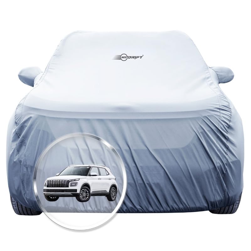Image of NEODRIFT 'SilverTech' Car Cover for Hyundai Venue (100% Water-Resistant, All Weather Protection, Tailored Fit, Precision-Fit & Breathable Fabric) (Colour: Silver)
