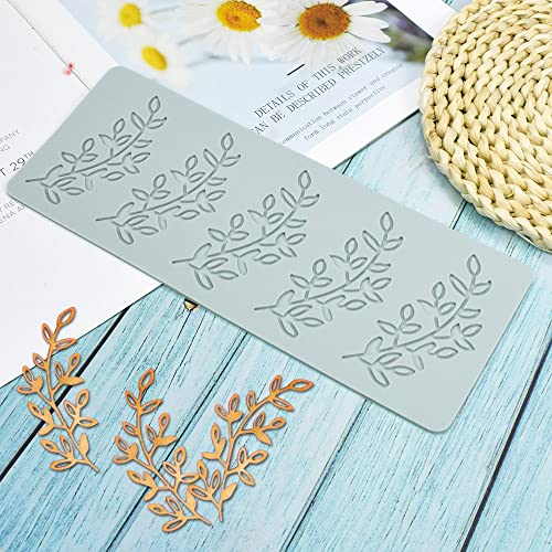 Molde de silicone com folhas de árvore ocas, pteridófito, para bricolagem, chocolate, caramelo, fondant, molde de silicone de lótus 3D, molde de argila para bolos (E_8,5 x 3,6 x 0,1 polegadas)