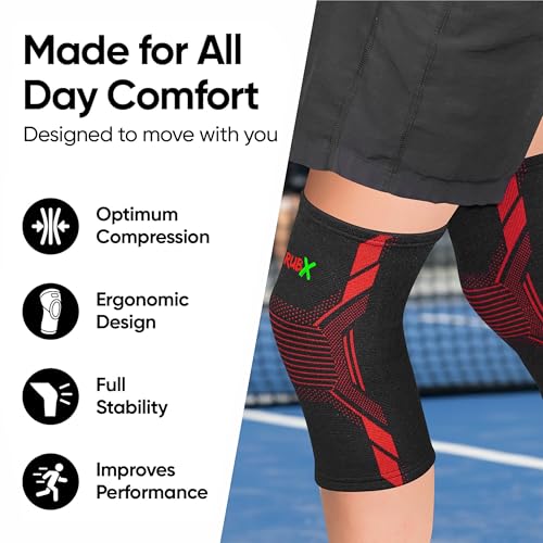 Image of RUBX Active Knee Cap Support for Men & Women | Pain Relief Knee Brace | Anti-Sweat & Comfortable | Compression Knee Supporter for Joint Support, Sports, Gym & Injury Recovery (1 Pair) Red. Medium
