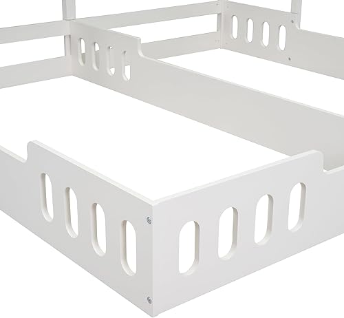 Miniatura 7 de Harper &amp; Bright Designs Twin Size Tent Floor Bed Montessori Bed Twin con estructura triangular, para niños niñas niños - blanco+natural