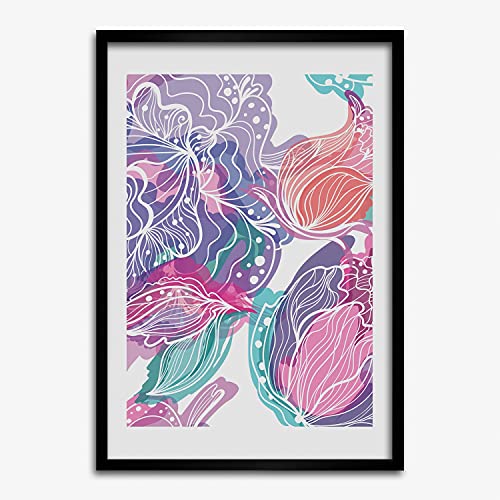 Cadre en bois 50x70 cm motif floral pour salon moderne Tulup