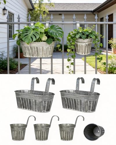Galvanized Metal Balcony Planter Set (6 Pack)