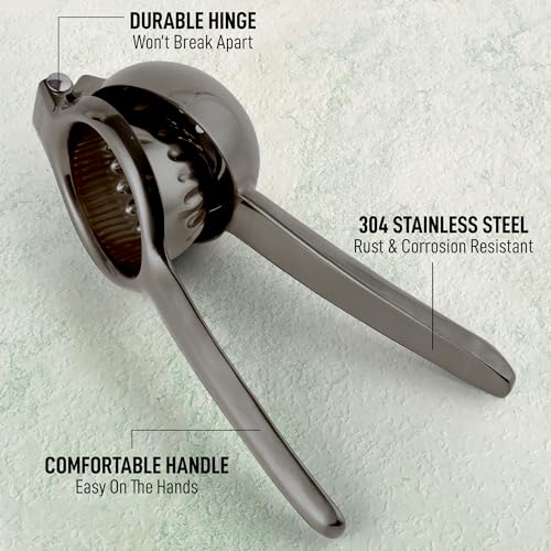 Image of Zulay Kitchen Extra Large Lemon Squeezer Stainless Steel - Easy Squeeze Heavy Duty Lemon Juicer Hand Press - Ergonomic Citrus Squeezer & Fruit Juicer for Small Oranges, Lemons, & Limes - Black