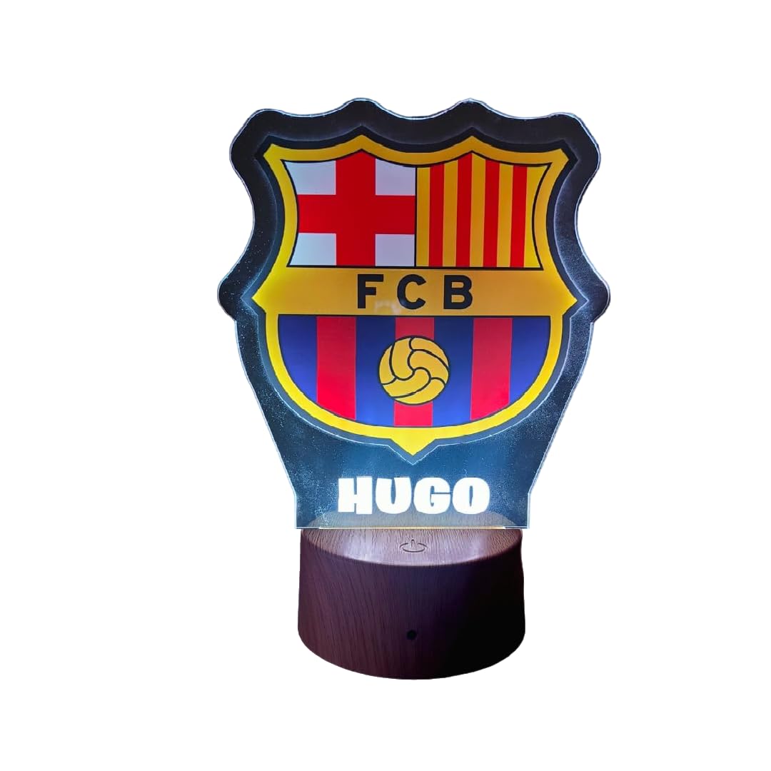 DOLWA Lámpara 3D de Fútbol Personalizada, regalo Único para Niños, lampara escritorio, 16 Colores LED, Cumpleaños, Comunión, Navidad, dia del padre,todos los equipos (Barcelona)