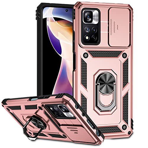 Cover per Xiaomi Redmi Note 11 Pro Plus 5G Pro+ Custodia con Protezione Fotocamera 360° Magnetica Anello Supporto Hard PC y Antiurto Custodie - rosa silicone tpu oro