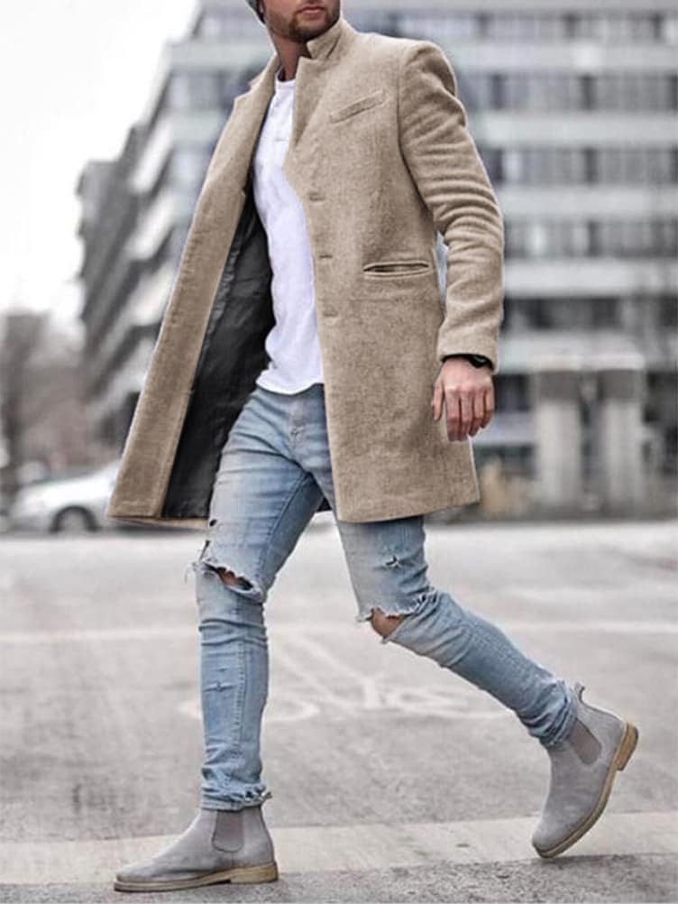 Cappotto da Uomo Maniche Lunghe Cappotti con Colletto alla Rovescia con Tasca Cappotto in Tinta Unita Calda Cappotto Invernale da Casual Cappotto Spesso Elegante