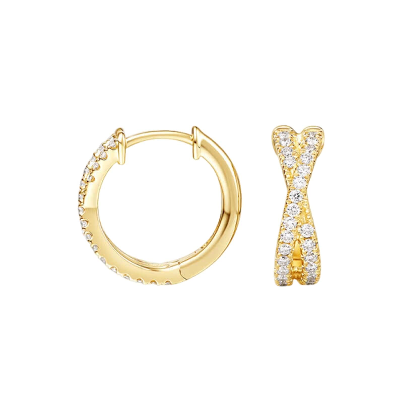 KnSam Kolczyki Creole Hoop Gold 18K 750 prawdziwe złoto, 0,28 ct laboratoryjne kolczyki na Boże Narodzenie krzyż wiertła szlif okrągły biały, kolczyki sztyfty, bezniklowe żółte złoto Au750