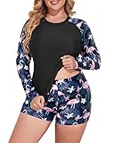 Daci Women Flamingo Two Piece Rash Guard Long Sleeve Swimsuits UV UPF 50+ Swim Shirt Bathing Suit with Boyshort Bottom XL