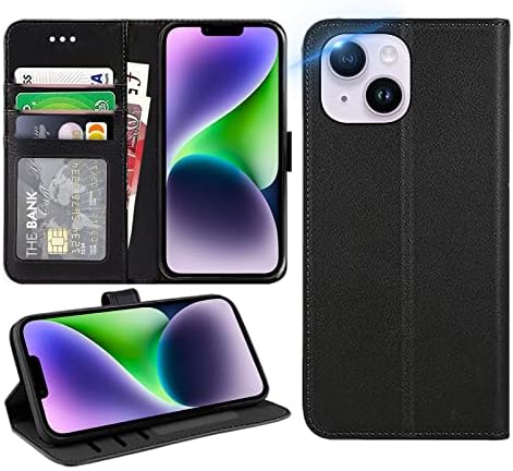 DN-Technology iPhone 14 Plus Case, Premium Leather iPhone 14 Plus Wallet Case Folding Flip Folio Phone Cover with Card Holder Slots TPU Inner Shell For iPhone 14 Plus 6.7 Inch (BLACK)