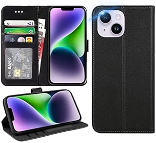 DN-Technology iPhone 14 Plus Case, Premium Leather iPhone 14 Plus Wallet Case Folding Flip Folio Phone Cover with Card Holder Slots TPU Inner Shell For iPhone 14 Plus 6.7 Inch (BLACK)