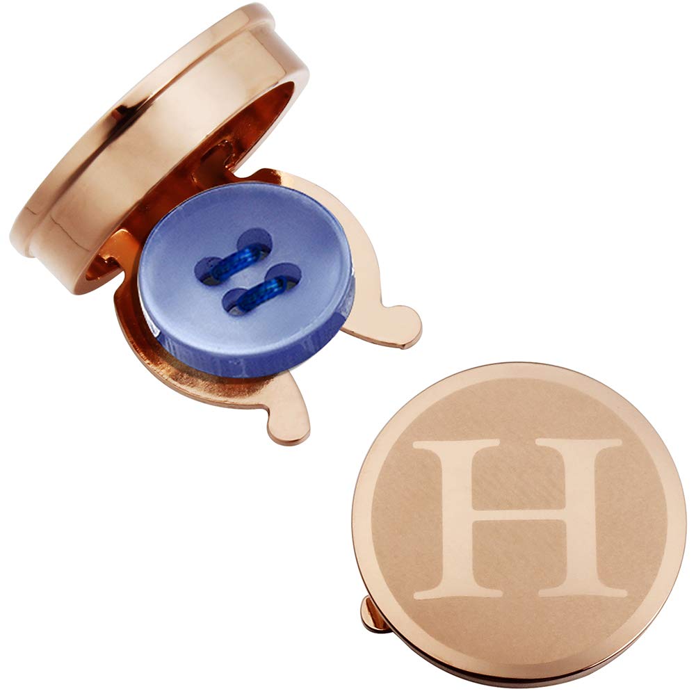 Initial Button Cover Cufflinks for Men Letter Rose Gold Color Perfect for Formal Business Shirt - Alphabet H-image-35