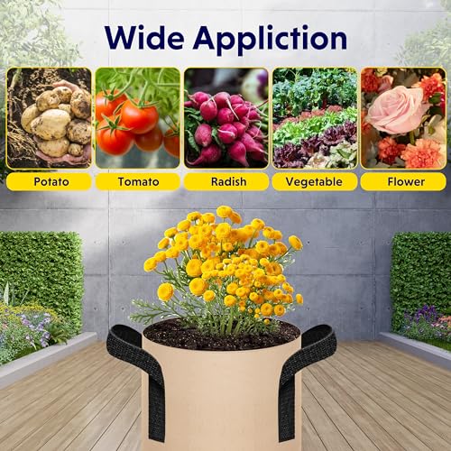 Image of iPower 5 Pack 1 Gallon Tan Grow Bags, Garden Planting Nonwoven Fabric Pots with Reinforced Handle, Heavy Duty and Aeration Planter Pot for Tomato, Fruits, Vegetables and Flowers