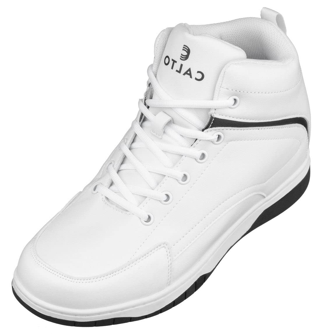 CALTOMen's Invisible Height Increasing Elevator Trainer Shoes - Lace-up Fashion High-Top Sneakers - 3.2 Inches Taller