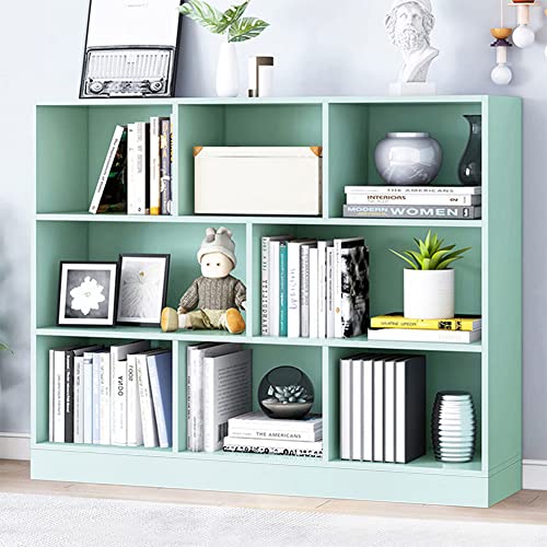 Image of IOTXY Open Shelf Low Bookcase - Wooden 3-Tier Cube Bookshelf, Tiffany-Green