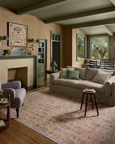 Image of Loloi Rifle Paper Co Edinburgh Cream /Multi 10'-0 inch x 14'-0 inch Area Rug | EDN-03 Printed Approx. 10x14 Beige Living room Dining room Bedroom, Rustic, Elegant, Muted, Refined, Area Rug