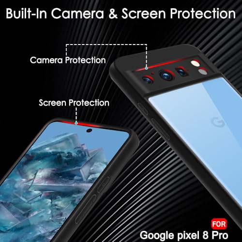 Image of TheGiftKart Ultra-Hybrid Shockproof Back Cover Case for Google Pixel 8 Pro | Camera Protection Bump | Hard Back Cover Case for Pixel 8 Pro (PC & TPU, Transparent Clear Back, Black Sides)